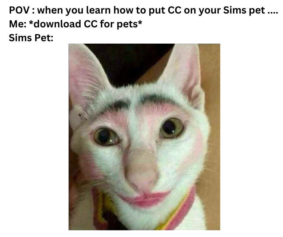 POV : when you learn how to put CC on your Sims pet 
Me: *download cc for pets*
My Sim Pet: ....

#Snootysims #ts4 #thesims #thesims4 #simscommunity #simsgame #sims4 #sims4game #sims4meme