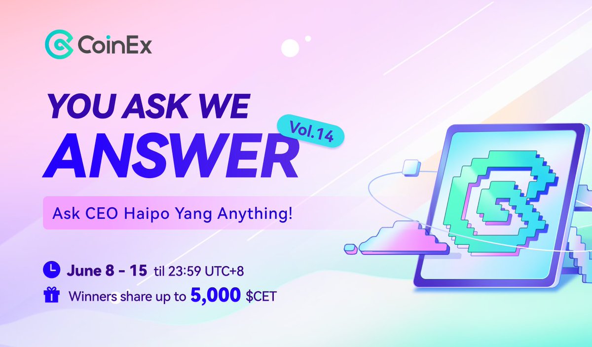 coinexcom's tweet photo. 1/2

【#CoinEx - You Ask &amp; We Answer #14 】Best questions share 5,000 CET! 💰
📣 Got a question for our CEO @yhaiyang? Company Direction? Global Strategies? Favorite burger? Must-watch movie? Don't hold back; let's chat! 👥💬

The best questions will share 5,000 CET! 💰

#AMA https://t.co/l9IbLd4F6z