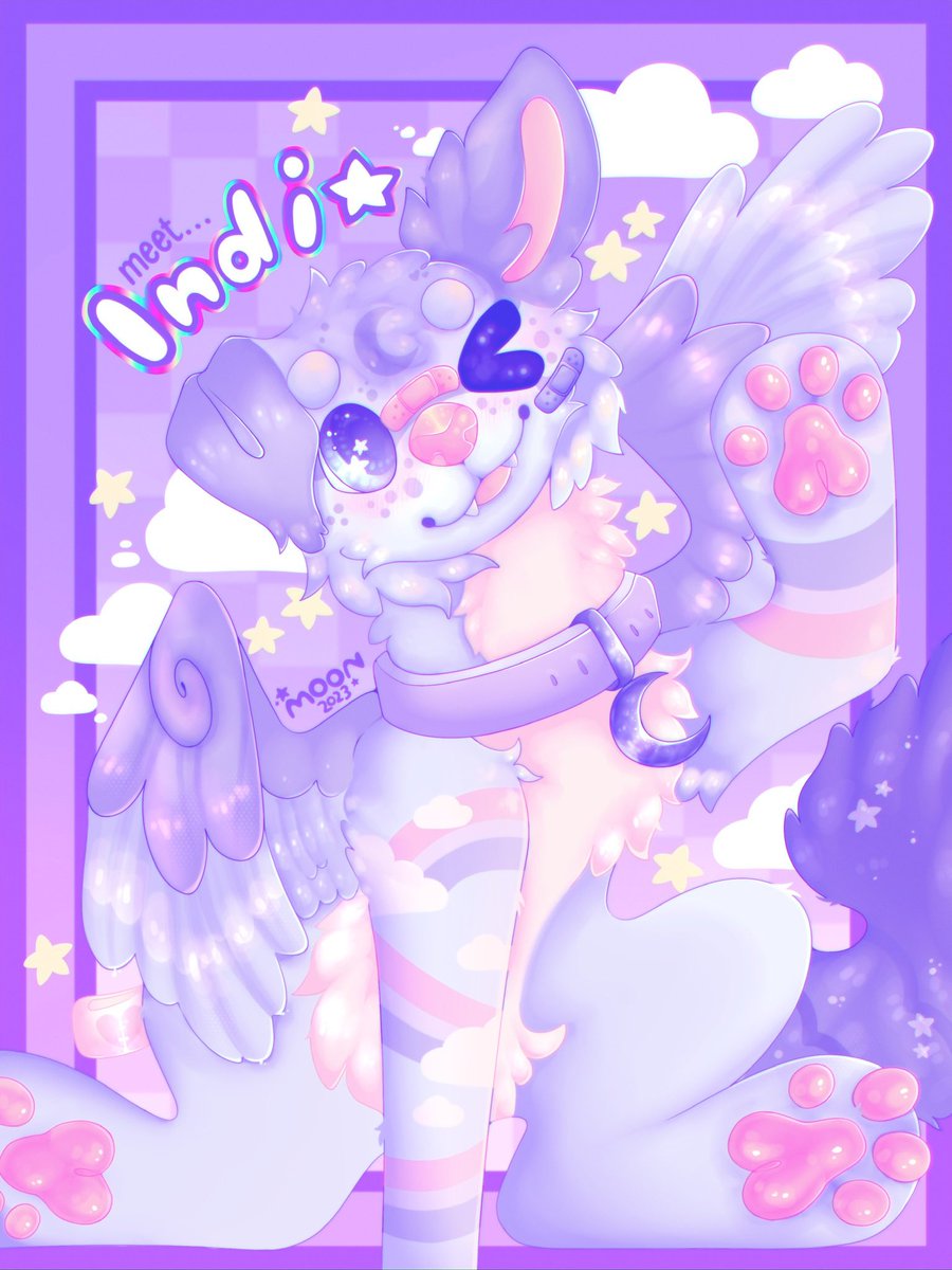 strawberrimoonn's tweet photo. my fursona 🩵

name: indi
gender: transmasc (he/him)
species: sparkledog
status: main <33
fun fact: he was originally designed as a plushie &amp; it’s one of his forms :o
best quality: cuddly boy
dislikes: never
would i sell them: no he’s my baby https://t.co/r1kGY5fQ4E
