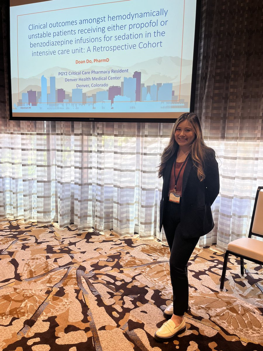 DHPharmRes's tweet photo. Our PGY2 CC resident @DoanDo presented her project on propofol vs benzodiazepines in hemodynamically unstable patients! #RCOR23 #TwitteRx #PharmRes #PharmICU https://t.co/6gxvWlXwr9