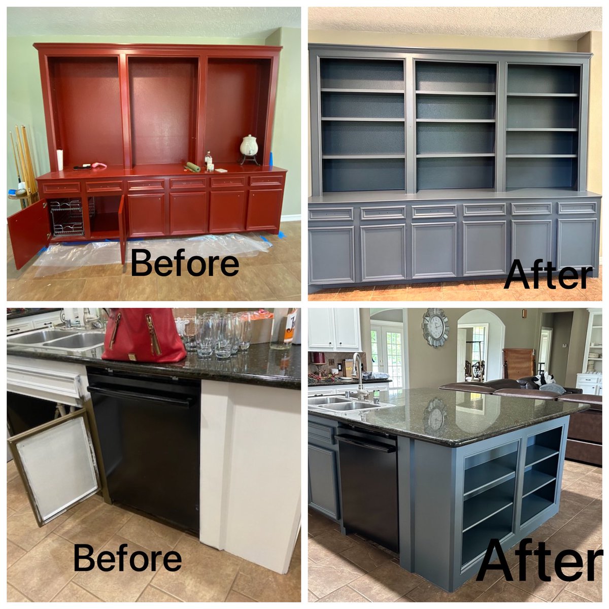 Beautiful Kitchen Island and a Built-In.  Sherwin-Williams Grays Harbor.  #interiorpainters #northhoustonpainters #swcolorlove #paintauthority