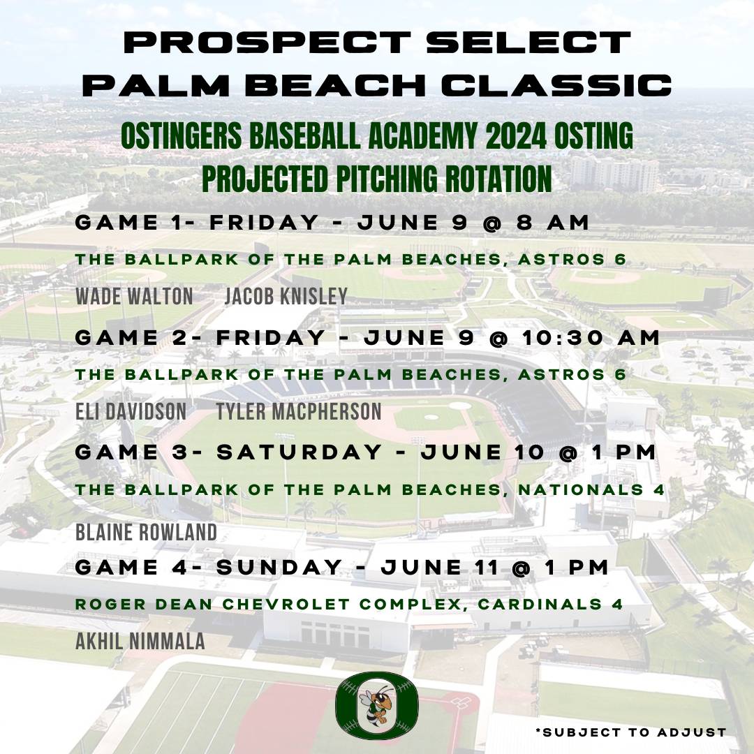 OstingerAcademy's tweet photo. @OstingerAcademy heads south to West Palm Beach FL to compete in @PSBaseballinc #PBC. #PoweroftheO 2024 Osting Pitching Rotation https://t.co/ZplXlsRbpW