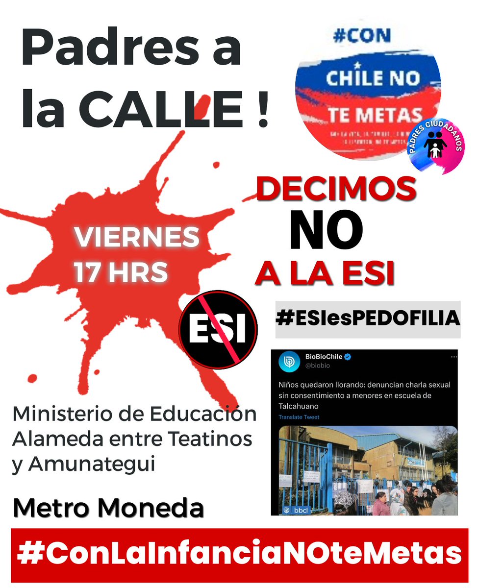 Padres a la calle ‼️
#ConLaInfanciaNOteMETAS
@jtgazmuri
@Regia_Pam
@virnayah
@FridaSiKahlo
@Jou_Kaiser
@melnicksergio
@ESubercaseaux
@amarielgg
@tere_marinovic
@ObservatorioDmc
@albertoplaza
@carreragonzalo
@sergioulloa1
@fundacionfnm
@AleDiezRT
@ChilePuroCL