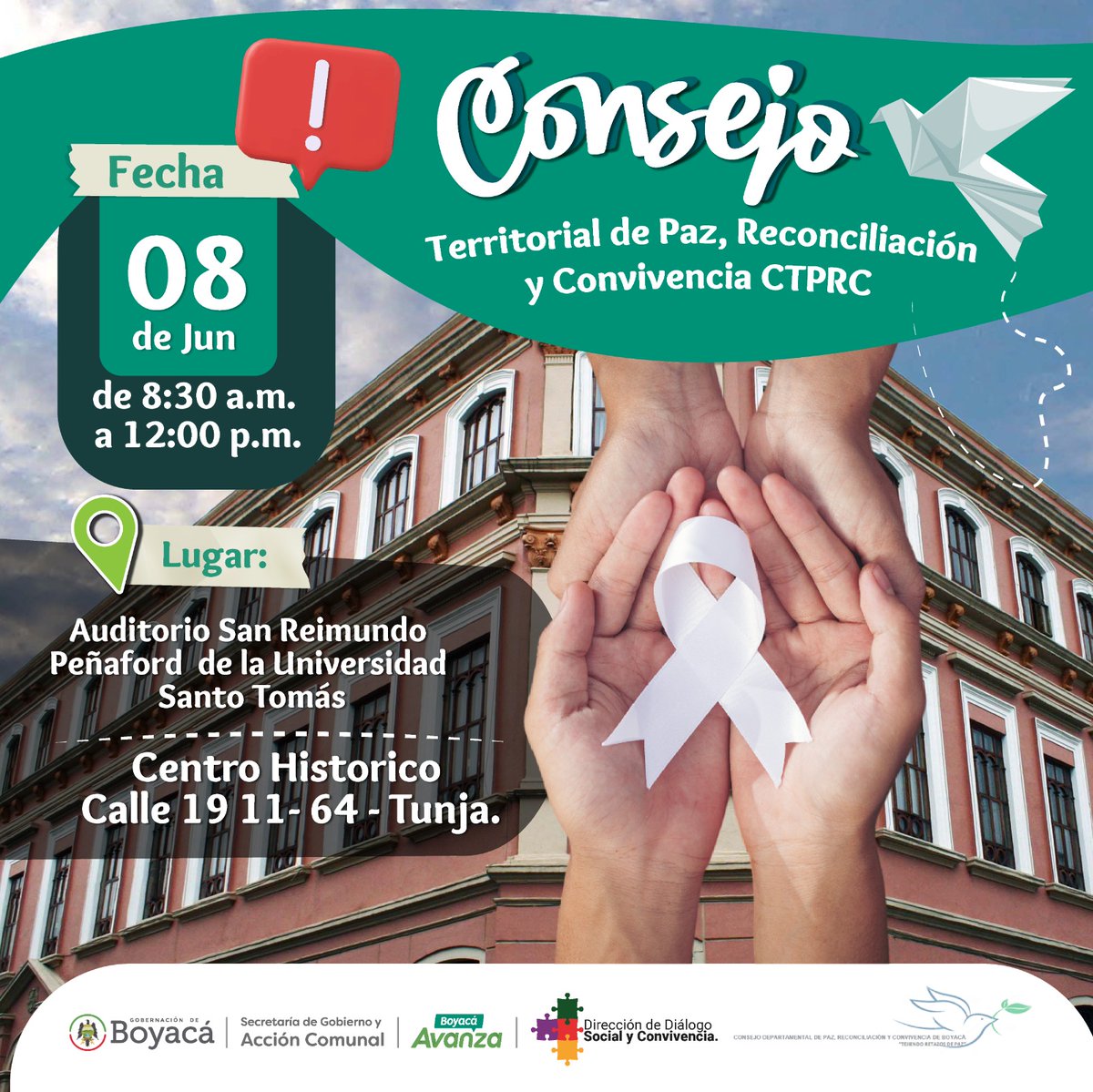 Con una amplia agenda de trabajo, este jueves, el gobierno <a href="/RamiroBarraganA/">Ramiro Barragán Adame</a>, por medio @SGobiernoBoyaca, que orienta <a href="/andersonmendi/">Anderson Mendivelso</a>;  el equipo  <a href="/dialogosocialpr/">Diálogo Social</a>, que dirige Diana Rojas, con el apoyo @USTA_COLOMBIA, realizará sesión del Consejo Paz, Reconciliación y Convivencia