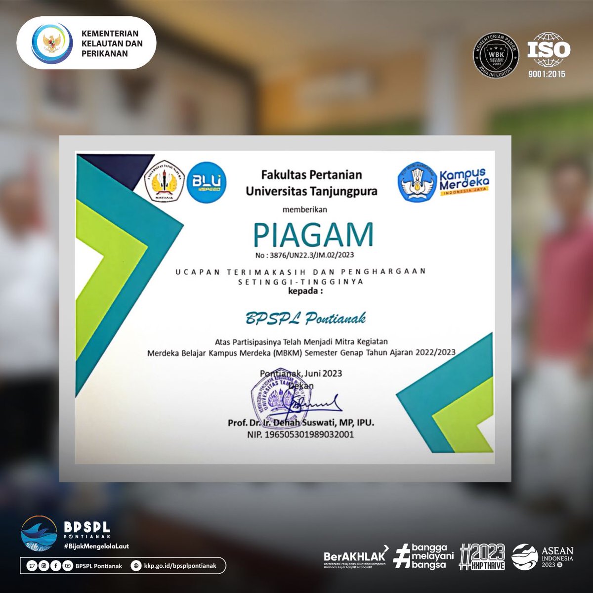 Plt. Kepala BPSPL Pontianak Bapak Andry I. Sukmoputro (<a href="/andry_is/">Andry Sukmoputro</a> ).

Plt. Kepala BPSPL Pontianak menyambut baik program ini dan berpesan agar mahasiswa yang magang tidak hanya belajar teknis saja tapi juga membekali diri dengan kemampuan seperti Bahasa inggris dan teknologi IT.