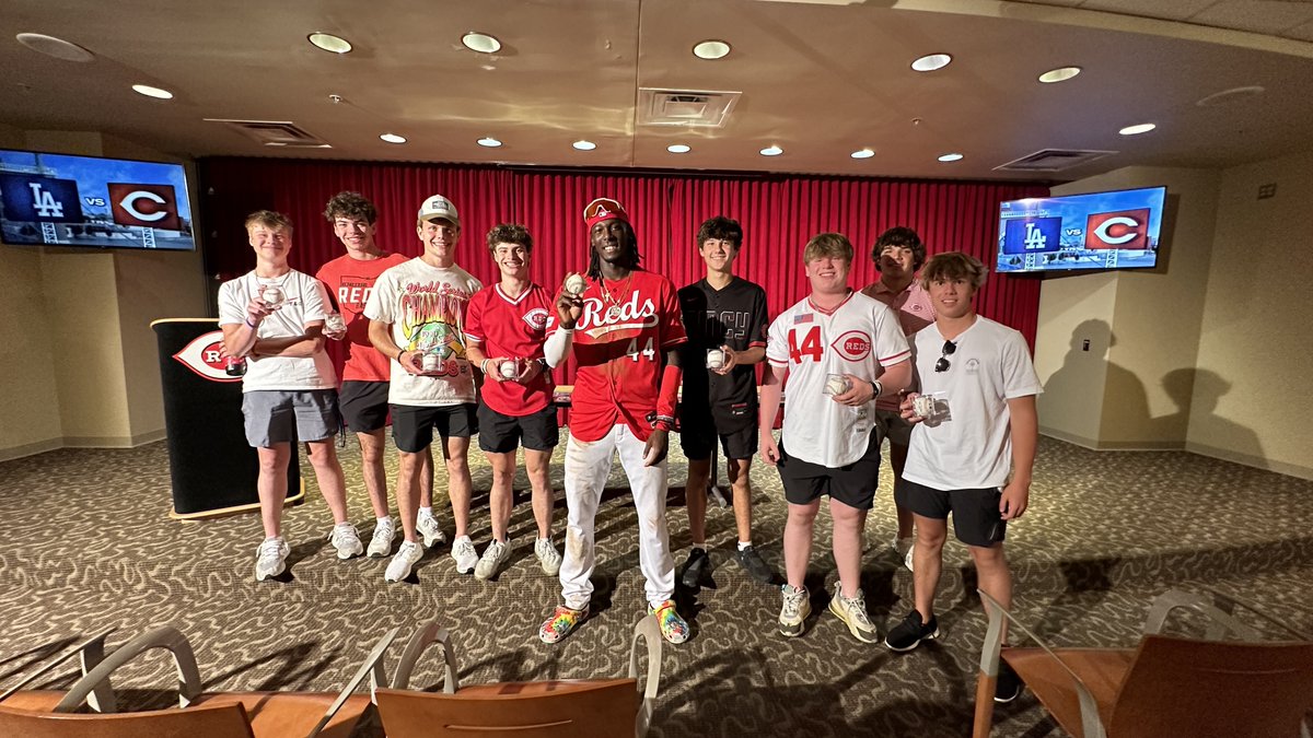 Reds's tweet image. First home run ball ✔️