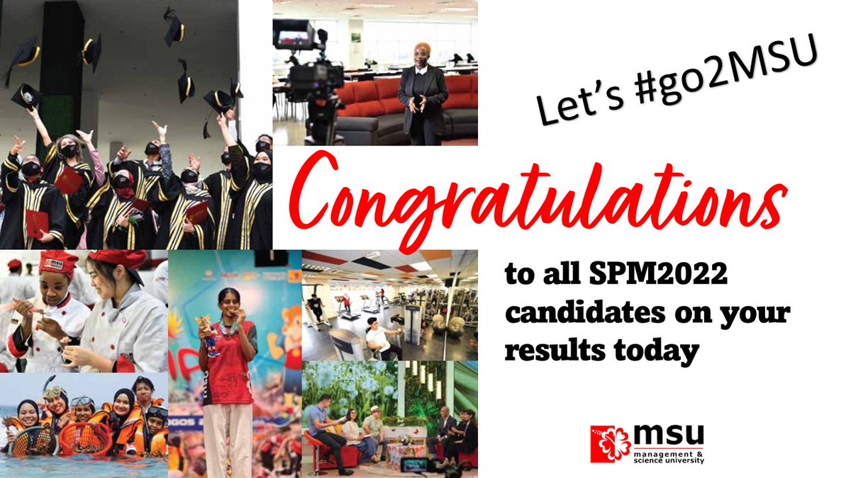 Congrats & Good Luck to all #SPM2022 on your results today. You can check your result through this link: myresultspm.moe.gov.my Come to @MSUmalaysia campus for more info & we will assist you with your program of choice #go2MSU #Enrol2MSU #Enrolmentmsu