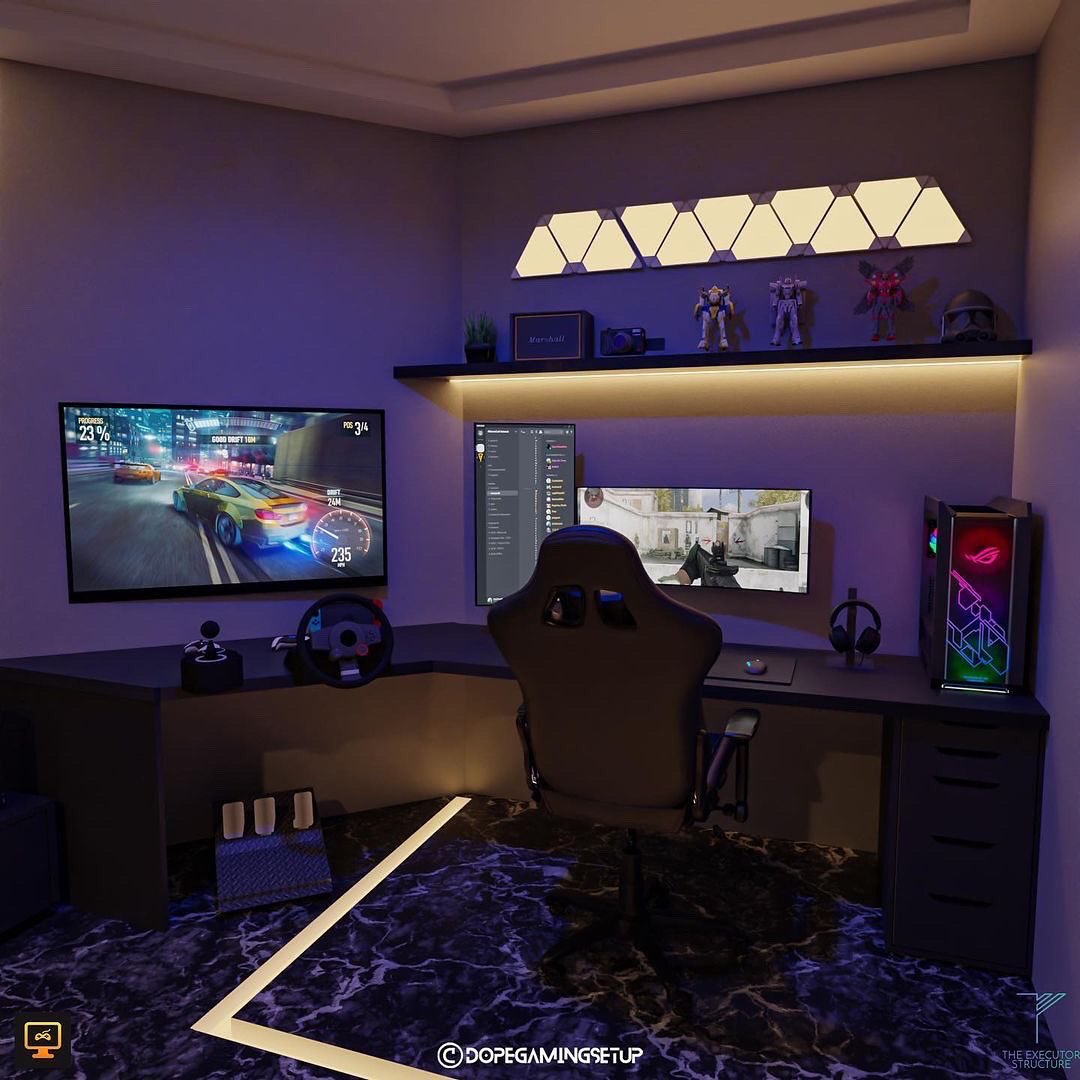 Luxurious gaming room in Trace dark granite style, looks so chill here 👀✨💎💎 #bachelor #GamingRoom #Gaming #3dDesign #RoomDesign #Interior #DiablolV #GamingSetup
Credit : dopegamingsetup