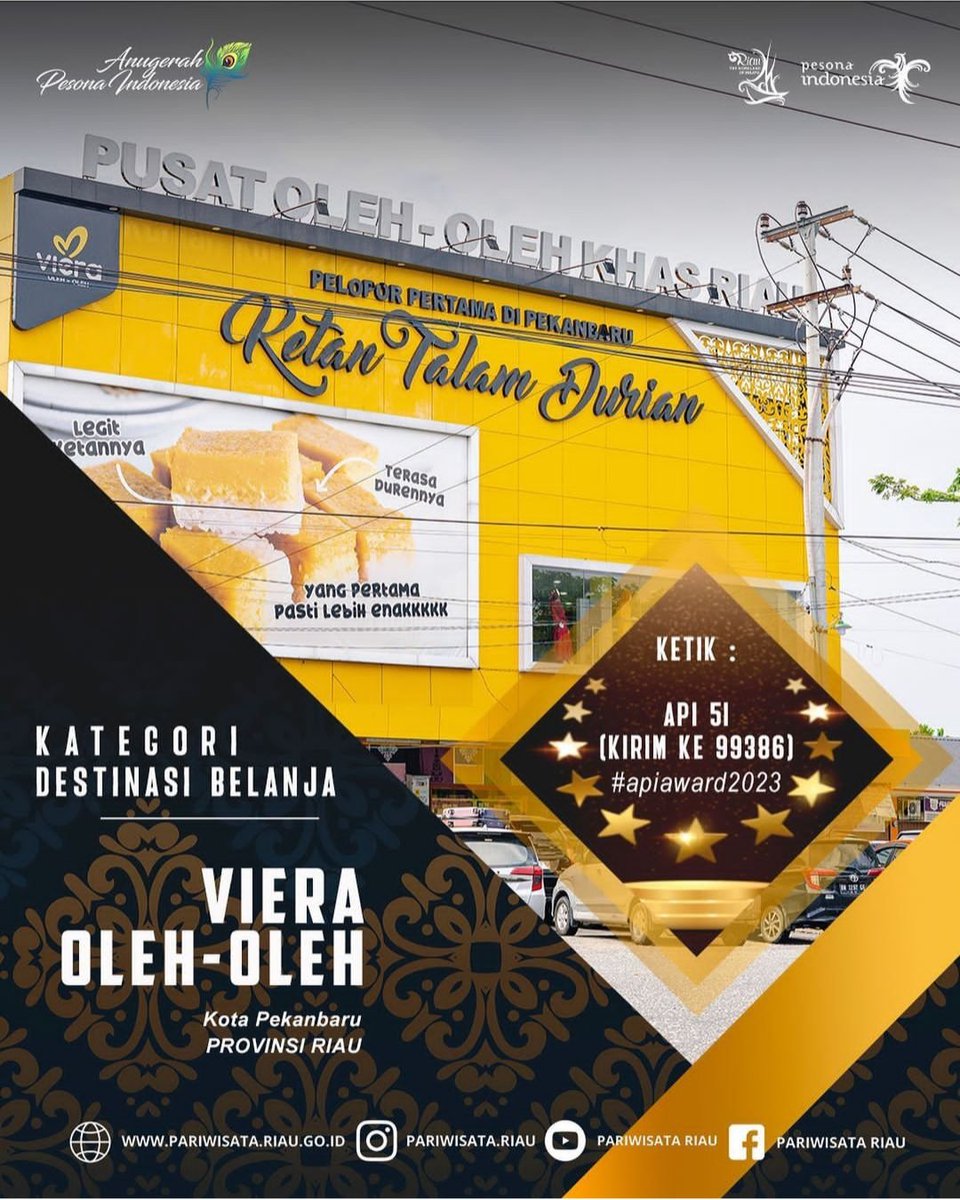 Disparriau's tweet photo. Yuk Vote #apiawards2023 Viera Oleh-oleh kategori Destinasi Belanja #pariwisatariau #keriauaja https://t.co/v2yW7M6P7g