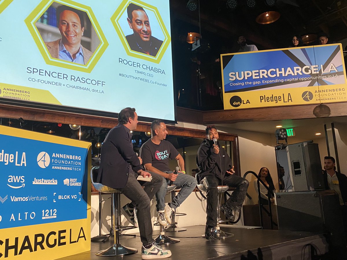 Supercharge LA party kicking off w/ <a href="/spencerrascoff/">Spencer Rascoff</a> from <a href="/dotLA/">dot.LA</a> panel w/ <a href="/Miguel/">Miguel</a> <a href="/rchabra/">ʀᴏɢᴇʀ ᴄʜᴀʙʀᴀ</a> 

Love the vibes here thank you <a href="/Annenberg_FDN/">Annenberg Foundation</a> for expanding capital opportunities in LA. 

#LATechWeek