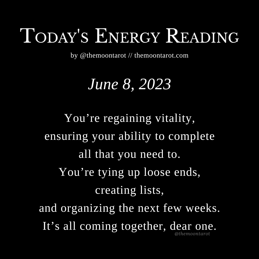 themoontarot_'s tweet photo. Today's Energy Reading: June 8, 2023

Everything you’ve been thinking about and planning is starting to come together.

A clearer picture is developing as you begin to piece together all the little parts. 

Remember, one thing at a time… https://t.co/I2TTOsIHDs