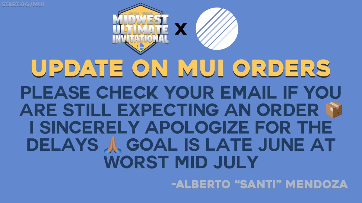 SANTIsWorkshop's tweet photo. if you have not received your order yet, or purchased a VIP ticket for Midwest Ultimate Invitational - please check your emails for an update 📧 https://t.co/IARJ84aMe6