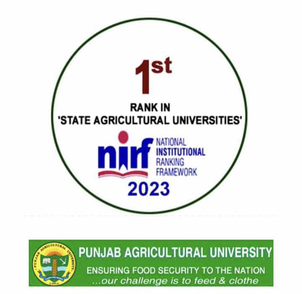 From seeds of knowledge to fields of success! Thrilled to celebrate Punjab Agricultural University's remarkable achievement as the first-ranked State Agricultural University in the National Institutional Ranking Framework 2023. #ProudAlumni #PAU #NIRFRankings2023