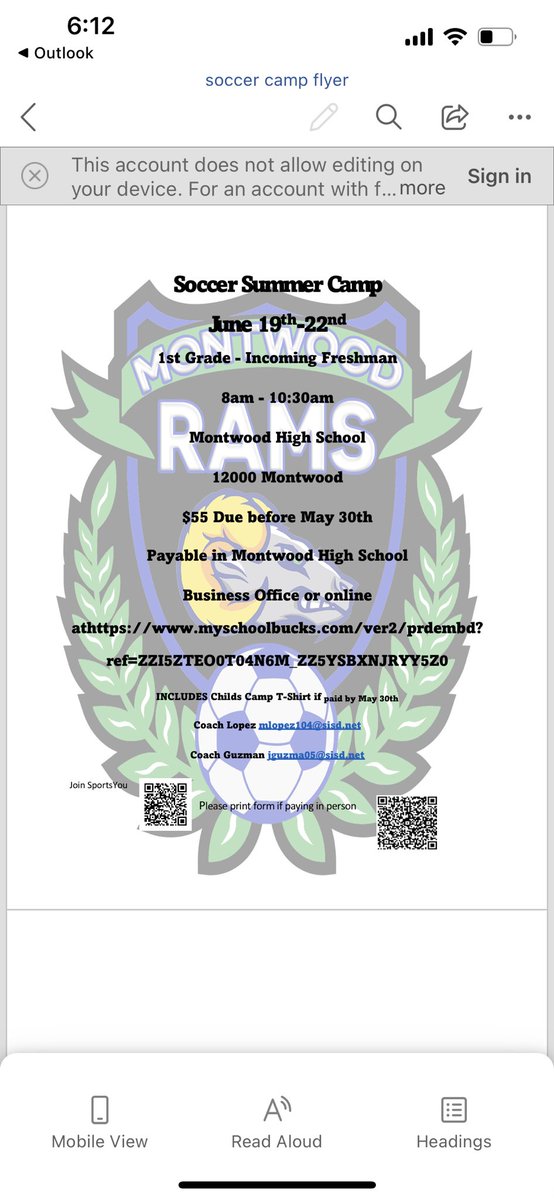 CoachGuzman_MHS's tweet photo. Online registration is closed. Register with us the first day of camp. Hope to see you there. ⁦@MontwoodHS⁩ ⁦@WDSlider_MS⁩ ⁦@GirlssoccerRams⁩ https://t.co/Ump2nzTvpp