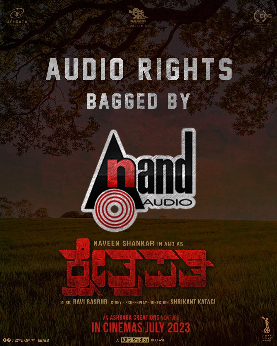 #Kshetrapathi Music On #AnandAudio🔥
Era to New Music Trend has Started !
Get Ready for Musical Addiction🎧

#AshragaCreations @Nwinshankar @shyam_chabria @anandchabria @aanandaaudio @RaviBasrur @shrikant_katagi @creativeguyz77 @KRG_Connects @JoisArchana @KRG_Studios @kaanistudio