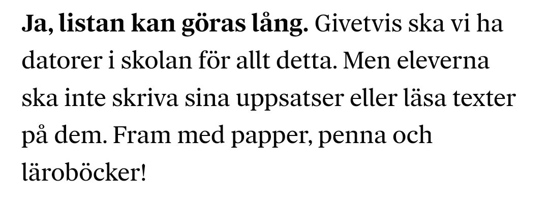 Jonas Vlachos (@jonasvlachos) on Twitter photo Mycket rimligt av <a href="/ChSturmark/">Christer Sturmark</a> i DN. Man kan undra varför datorerna i skolan primärt används till just sånt de inte borde användas till, dvs läsa, skriva och räkna.
dn.se/kultur/christe… Mycket rimligt av <a href="/ChSturmark/">Christer Sturmark</a> i DN. Man kan undra varför datorerna i skolan primärt används till just sånt de inte borde användas till, dvs läsa, skriva och räkna.
dn.se/kultur/christe…
