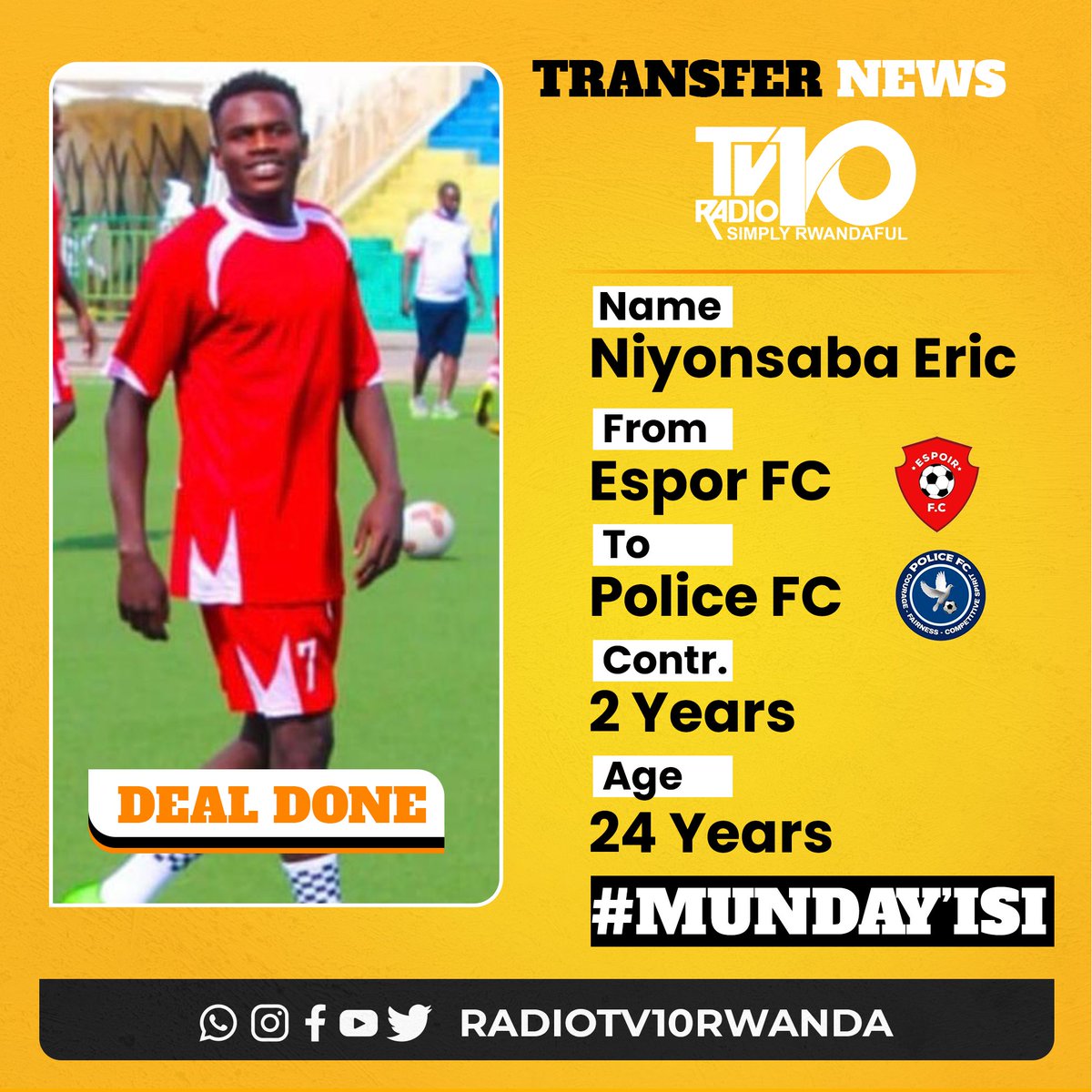 AntaMucyo's tweet photo. 🌍Mu Nda Y'Isi
🚨Breaking News
🔸️Ikipe ya @Policefc_Rwanda yamaze gusinyisha winger Macacali #NiyonsabaEric
From @espoirfc1
@Rwandapolice
🔸️ #Mashami arimo kubaka Ikipe neza https://t.co/ythYt7HLVg