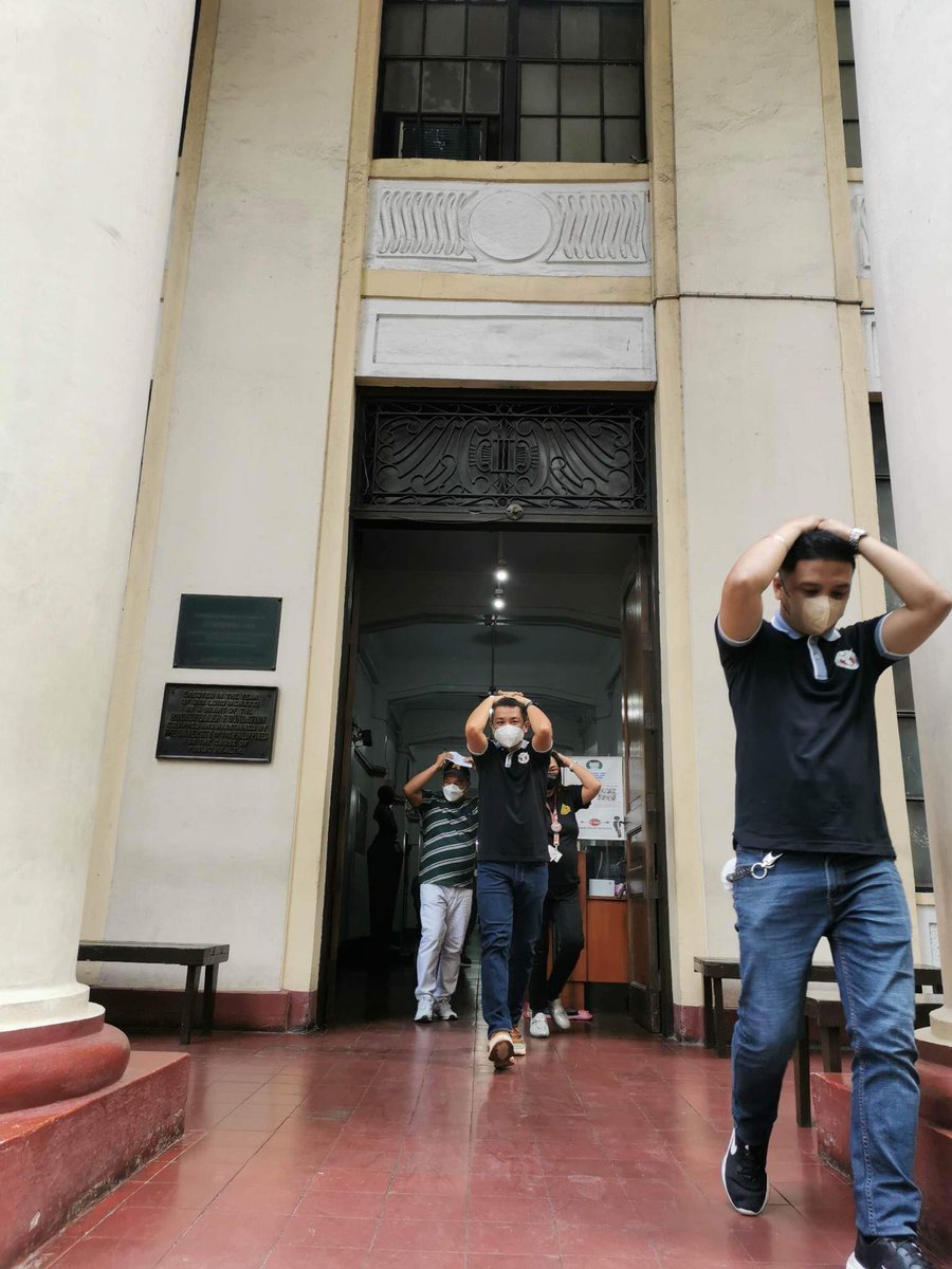 UPCPH's tweet image. IN PHOTOS: Employees at College of Public Health participate in the conduct of the Quarterly National Simultaneous Earthquake Drill (NSED) today, 08 June 2023.