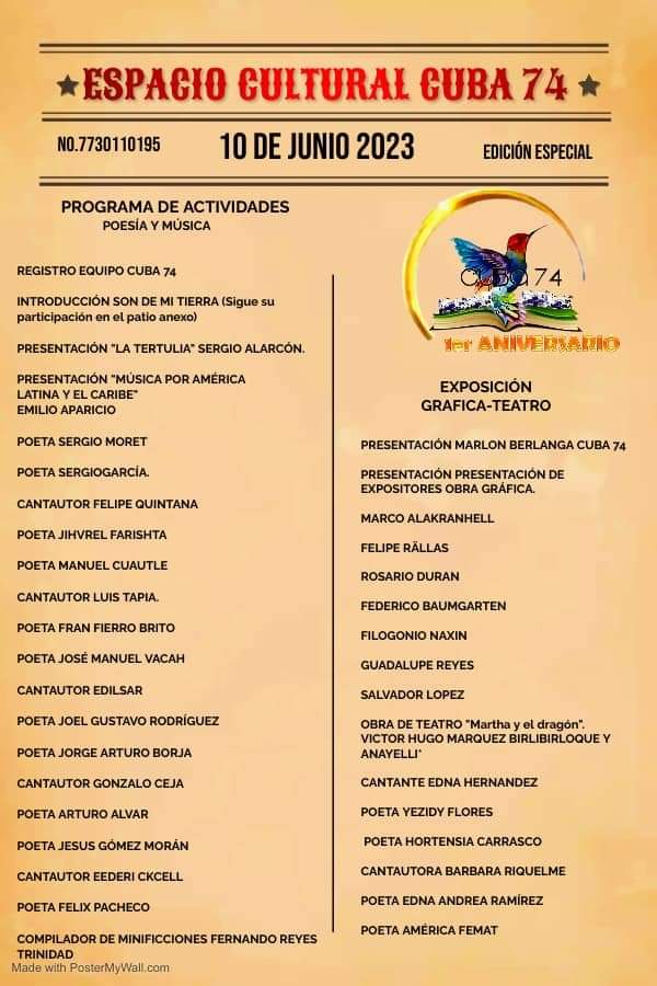 JesusGMoran's tweet photo. Un privilegio el participar en las actividades de aniversario de #Cuba74, un querido espacio que generoso se ha abierto a las actuales y variopintas manifestaciones literarias y artísticas.Ahí nos vemos para unirnos al jolgorio de la luz,el color,la palabra y la música memorables https://t.co/xITYWruIlg