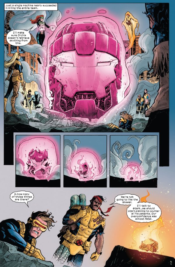 Psionic feats from this weeks X-books!

X-Men #23 - Jean Grey crushes the head of a Stark Sentinel into a very tiny chunk. The Stark Sentinel was unaffected by Cyclops' Optic Blasts and Firestar's Microwaves and was said to be 'unable to bend or break' 
#XSpoilers #xmen #xtwitter