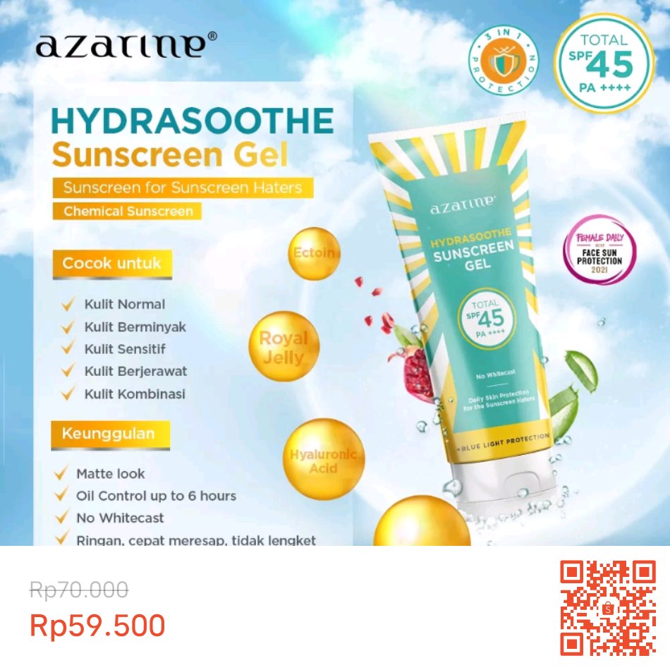 onlyrensss's tweet photo. Rekomendasi Sunscreen💫

🧡 Azarine Hydrasoothe Sunscreen Gel SPF45 PA++++ 50ml 
🔗https://t.co/2fg6fdOqCf

🧡 Azarine Calm My Acne Sunscreen Moisturiser SPF35 PA+++ 40ml 🔗https://t.co/NsCk9uvKFK

🧡 Azarine Hydramax-C Sunscreen Serum SPF50 PA++++ 40ml 🔗https://t.co/aEPhRbKmee https://t.co/2uaWG6ARXQ
