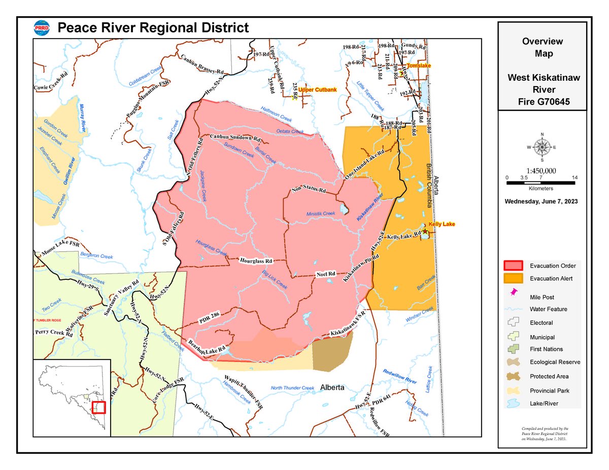prrdistrict's tweet photo. The PRRD has expanded the Evacuation Order area for the West Kiskatinaw River wildfire. The expanded area now includes sparsely populated areas to the west of the existing Evacuation Order area. Visit https://t.co/CmufTaSRcg for details. https://t.co/HUxrZnefDM