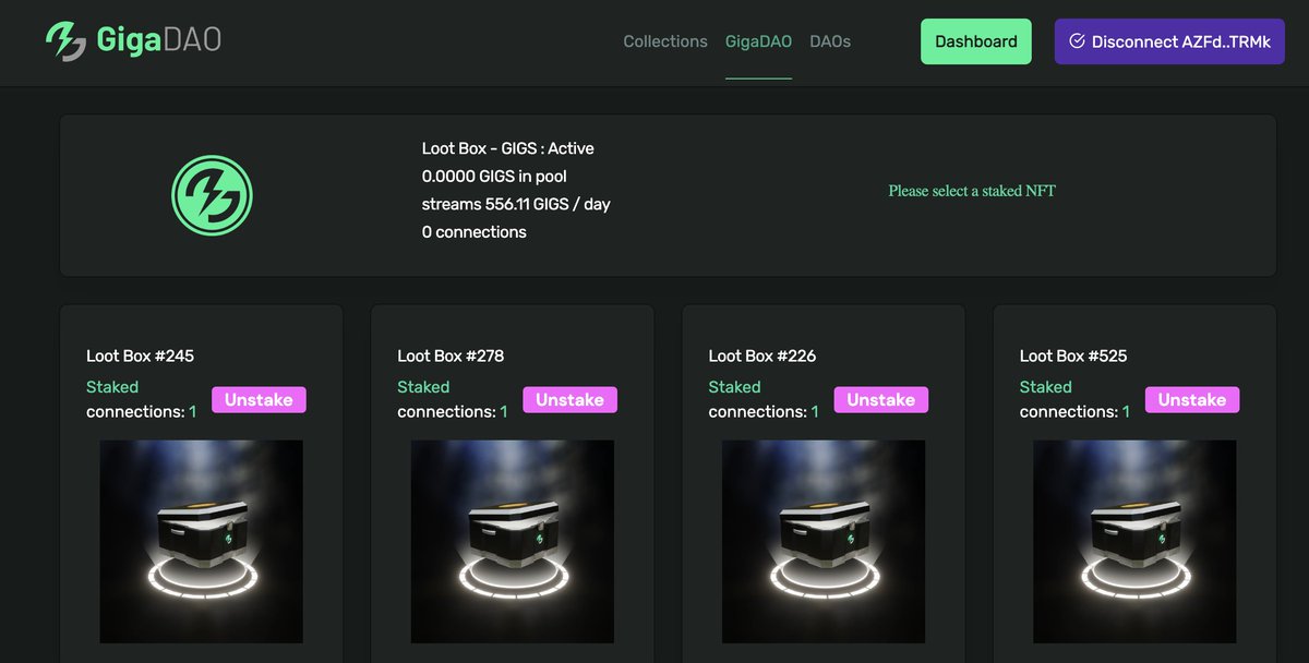 EdenverseOnline's tweet photo. Make sure you stake your Loot Boxes too!

Staking is now live at https://t.co/gjA71bGulB 

You MUST stake your NFT and connect it to the token stream in order to get your GIGS.

#LFGIGA #StakingRewards
#SolanaNFTs https://t.co/LOsf2OTbn0