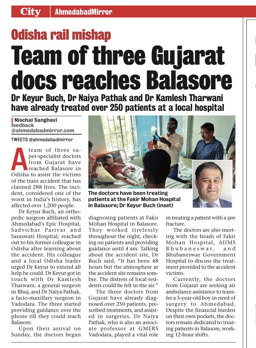 Three Gujarat doctors serving day and night for Balasore train accident victims 

My story today in @ahmedabadmirror ahmedabadmirror.com/odisha-rail-mi…

#TrainAccidentInOdisha #TrainAccident #BalasoreTrainTragedy