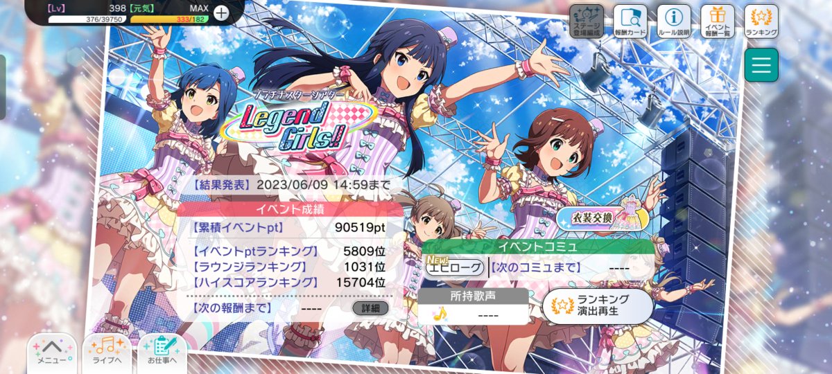 Fuzuki_myb_x86's tweet photo. 改めてイベお疲れ様でした♪
あれからボーダーかなり上がってたみたいですねw
#ミリシタ
#プラチナスターシアター
#LegendGirls https://t.co/XtZfjB8yPV