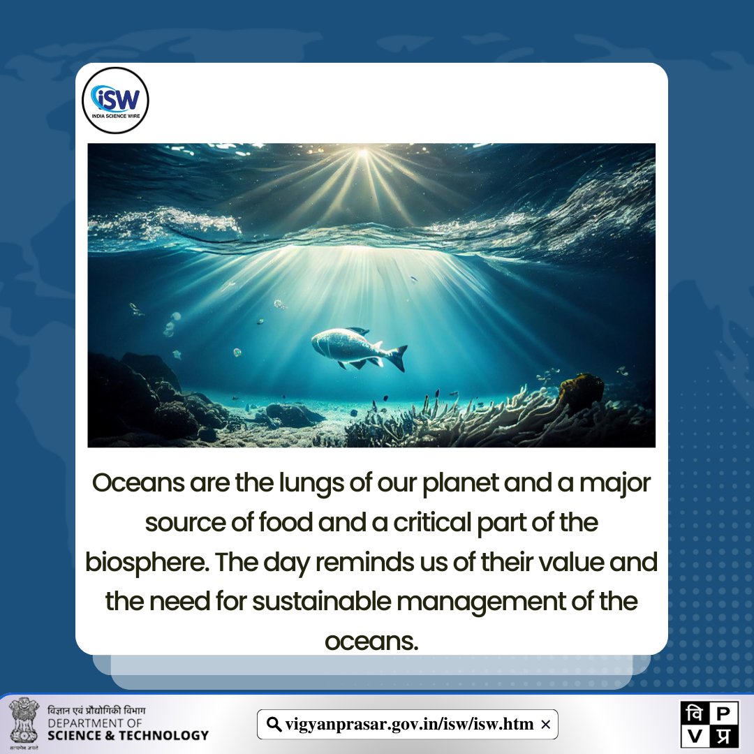 Oceans are the lungs of our planet and a major source of food and a critical part of the biosphere. #WorldOceanDay #saveourocean #WorldOceanDay2023 @DrJitendraSingh @PrinSciAdvOff @IndiaDST @srivaric @moesgoi @Ravi_MoES @KirenRijiju @RijijuOffice @VigyanPrasar