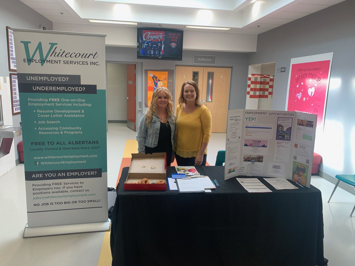 Thank you to Angie and Meagan from Whitecourt Employment Services for connecting with students with employment opportunities in the community.  #ChargerNation #ItTakesAVillage #employabilityskills