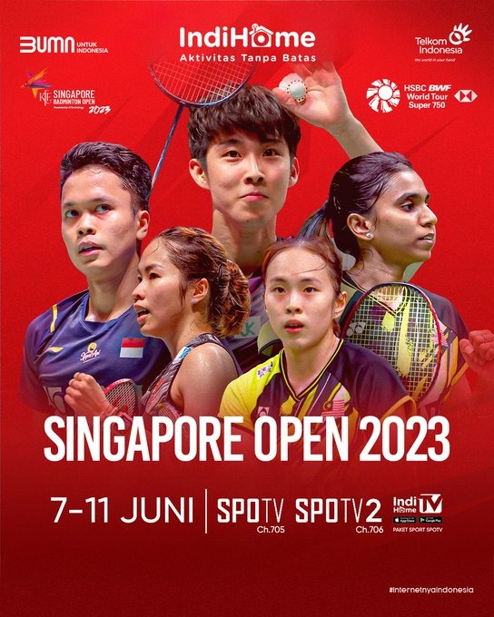 widjiae's tweet photo. Kompetisi bulutangkis dunia kini berlaga di Singapore Open! Dukung Indonesia sampai ke podium juara?  Saksikan pertandingan #AllEngland2023 di channel SPOTV pada layanan IndiHome TV dgn aktifkan minipack IndiSport 3. #HomeofPremiumSports #BWFWorldTour #SingaporeOpen https://t.co/8DOCjRwERt