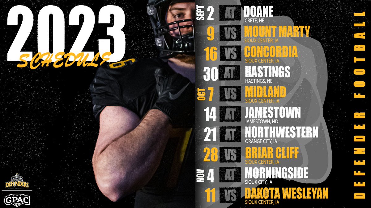 2023 SCHEDULE RELEASE | FOOTBALL
<a href="/DordtFB/">Dordt Football</a>
86 days until the season opener!

tinyurl.com/244d84gp