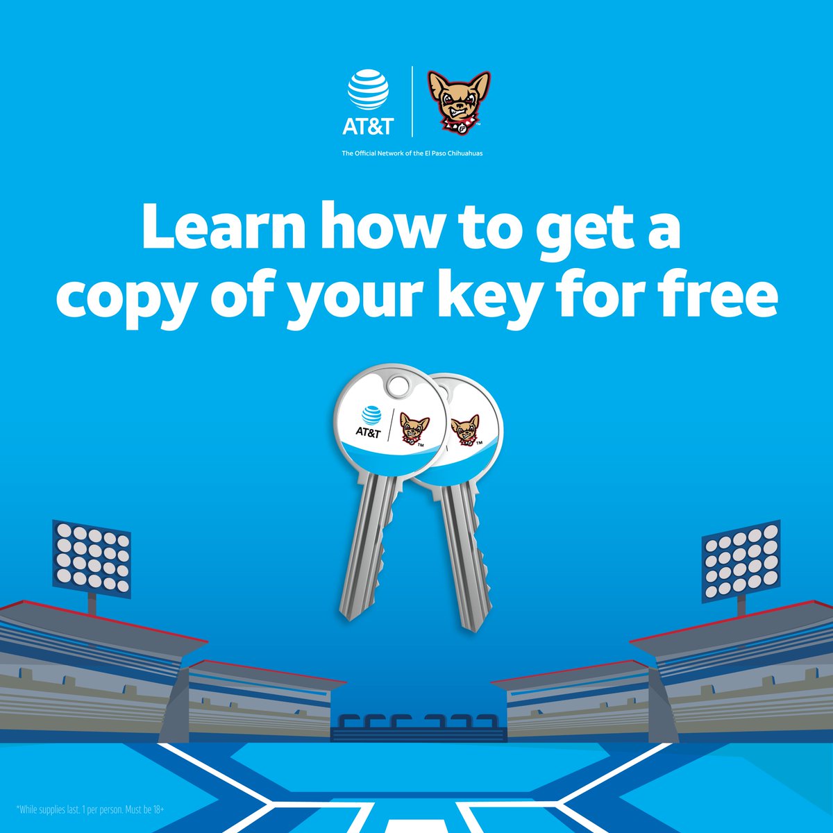 El Paso Chihuahuas (@epchihuahuas) on Twitter photo Fans! Receive a FREE custom copy repping your favorite MiLB team!
Stop by the Speaking Rock Plaza at TODAY'S GAME to get a free key copy from our friends at AT&T.
Connecting you to what matters most!
<a href="/ATT/">AT&T</a> x <a href="/LifeAtATT/">Life at AT&T</a> x <a href="/NTX_Market/">The NTX Market</a> x @EPTXMarket Fans! Receive a FREE custom copy repping your favorite MiLB team!
Stop by the Speaking Rock Plaza at TODAY'S GAME to get a free key copy from our friends at AT&T.
Connecting you to what matters most!
<a href="/ATT/">AT&T</a> x <a href="/LifeAtATT/">Life at AT&T</a> x <a href="/NTX_Market/">The NTX Market</a> x @EPTXMarket