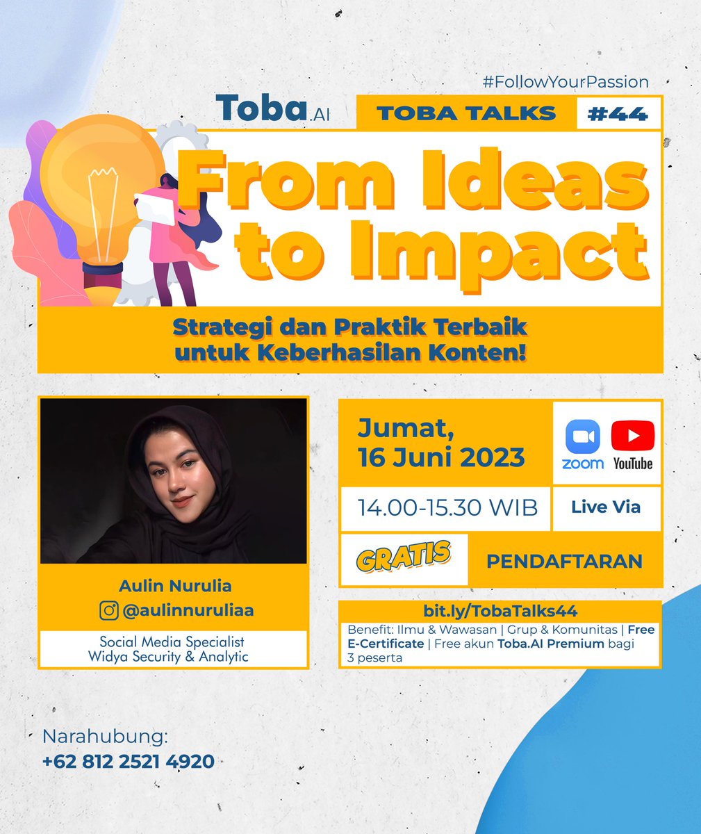 widya_analytic's tweet photo. [Toba Talks 44: From ideas to impact: Strategi dan Praktik Terbaik untuk Keberhasilan Konten]

Siapa yang otaknya udah mentok buat cari ide konten?

Jumat, 16 Juni 2023
Pukul 14.00 - 15.30 WIB
Link Pendaftaran: 
https://t.co/X9t4cLjurC https://t.co/9OHO7Qv6Wq