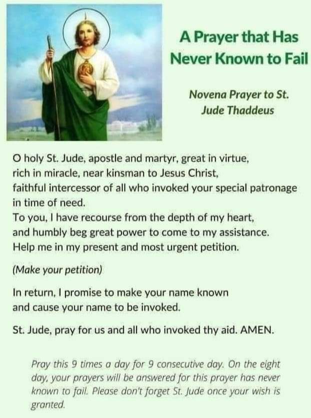 ST. JUDE THADDEUS, Patron Saint of Hope and Impossible Causes, pray for us.

🙏AMEN