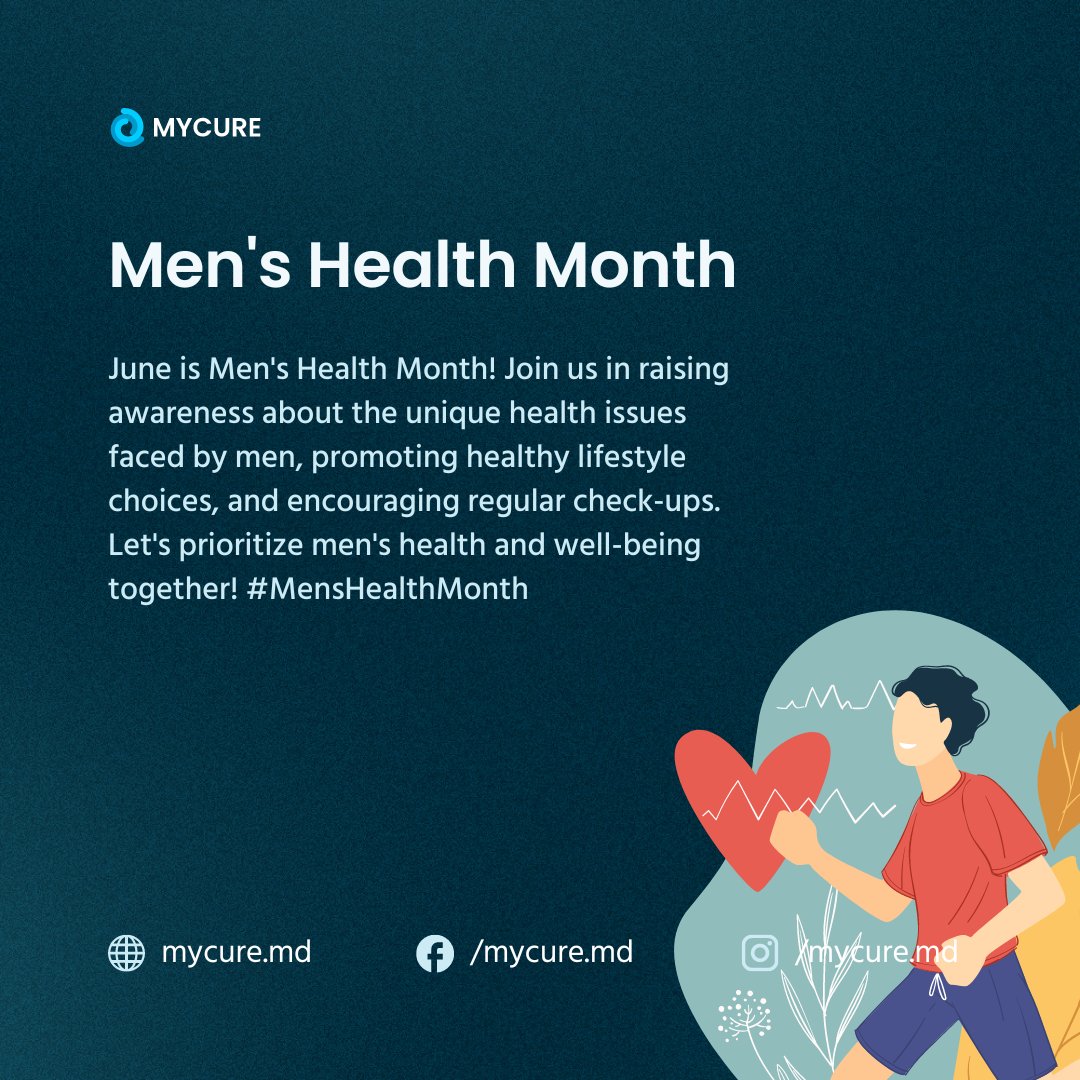 mycuremd's tweet photo. 🌟 Welcome to Men's Health Month! 🌟
Let's prioritize men's well-being. Learn about common health issues, preventive measures, and lifestyle choices. Together, we can empower men to take charge of their health and live their best lives. 💪💙 #MensHealthMonth #HealthAwareness https://t.co/nuS084Eq1q