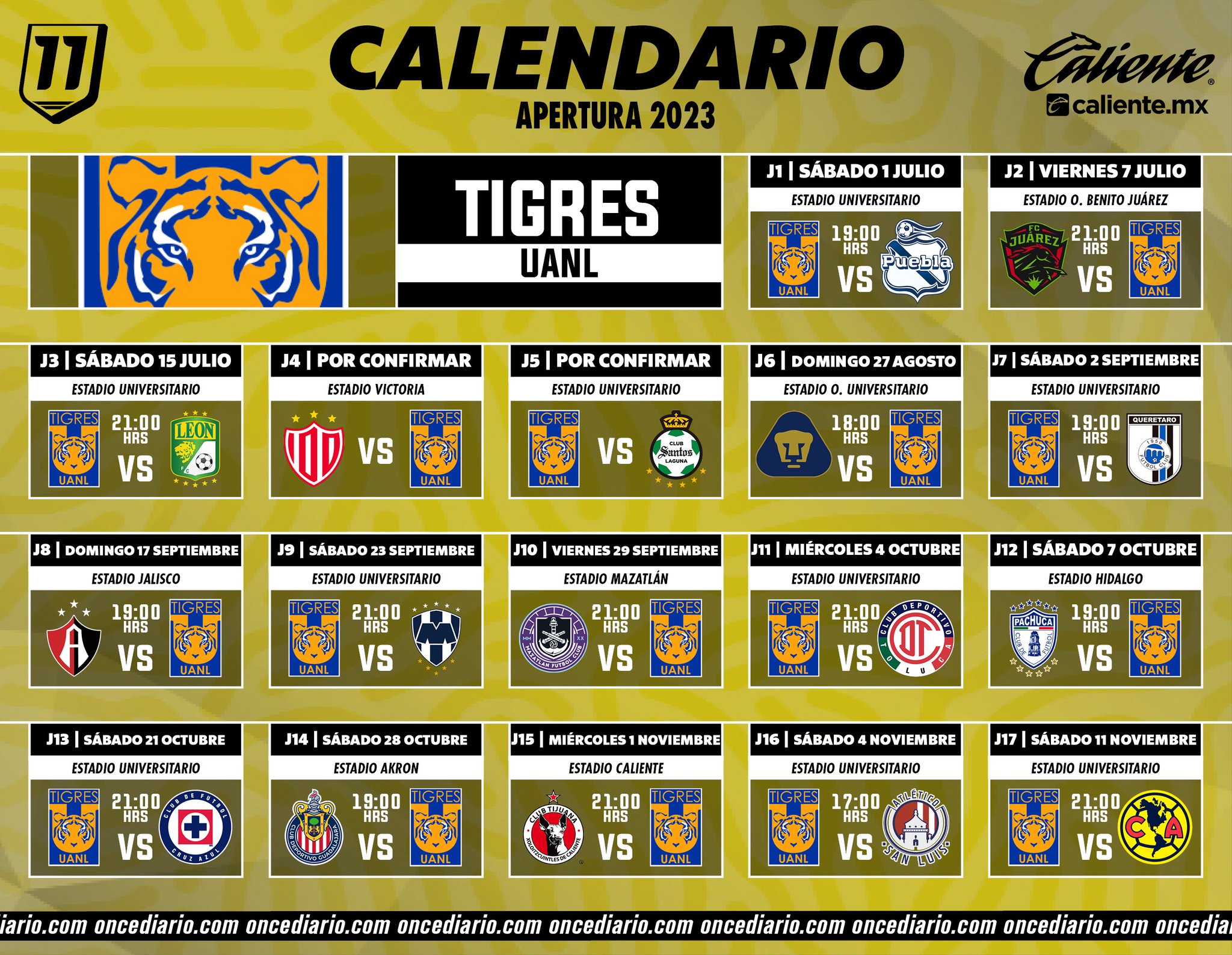 Checa el calendario de Tigres para el Apertura 2024 de la Liga MX