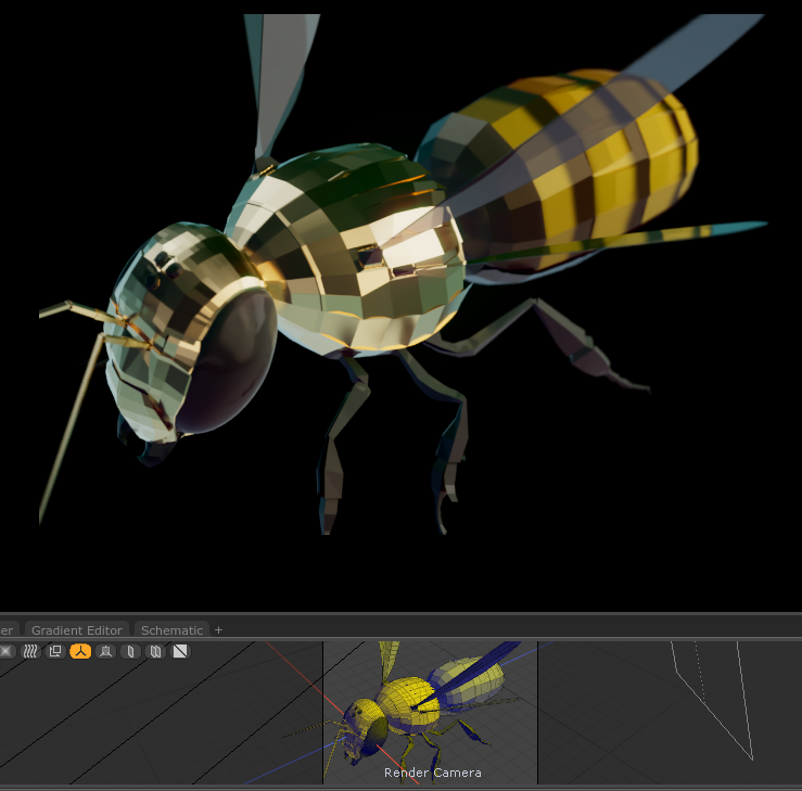 RFTobar's tweet photo. Had some annoying crashes today but getting there... created the UVs and texturing the honeybee body #honeybee #twitch #twitchstreamer #3dart #modo #octanerender #postlowpoly #nftart #animalart #lowpoly https://t.co/tBRfPpo5EP https://t.co/mdSZTmCn1n