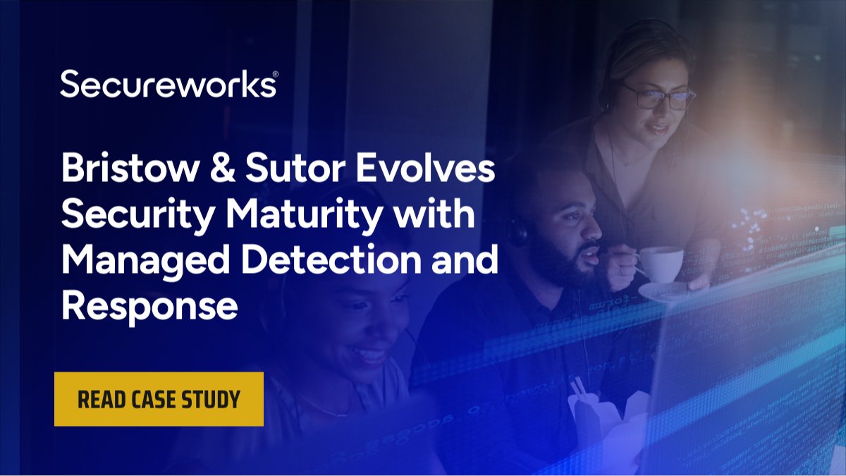 Bristow & Sutor needed a security solution that delivered 24/7 monitoring, rapid access to security experts, and insights into the latest #threatactor activity.

Learn how @Secureworks #MDR helped lower organizational risk and improve security. bit.ly/43ORoQX