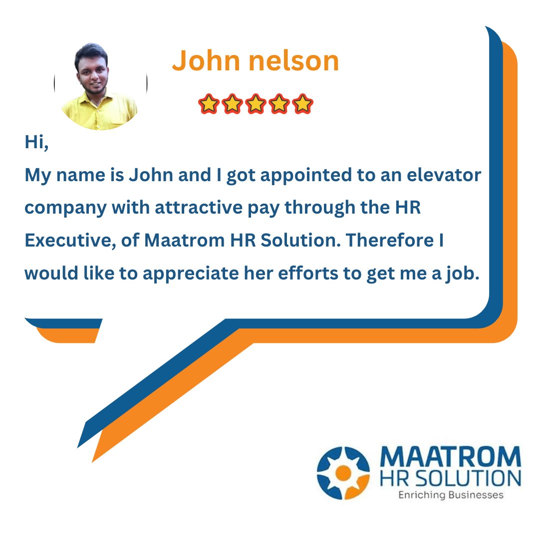 We are happy to share the candidate's testimonial with you!

#maatrom #hrconsultancy #Payroll #recruitment #staffing #hrservices #testimonial #happycandidate #Candidate #review #testimonials #feedback #candidatefeedback #testimo #Candidatereview
