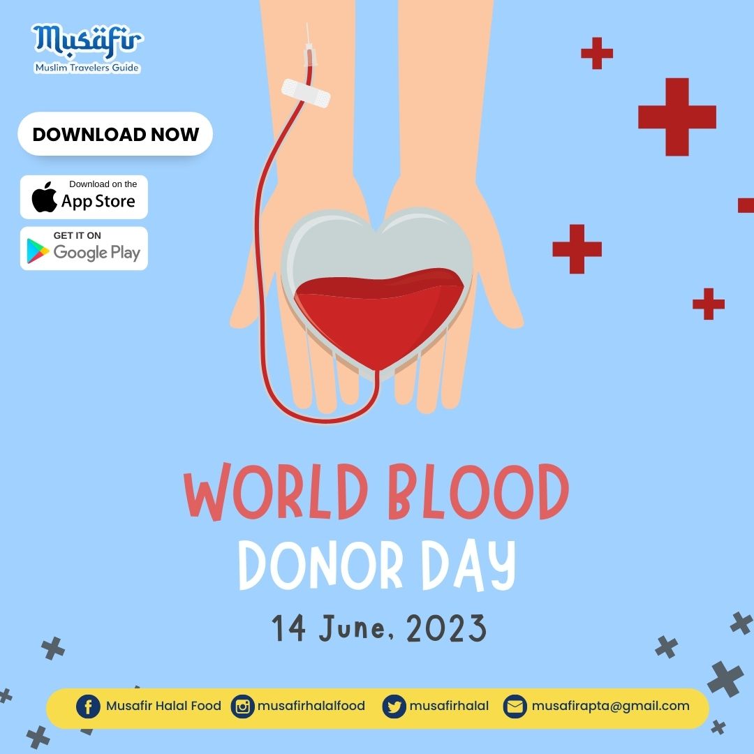 Saving Lives, One Drop at a Time. 💉💪
Happy World Blood Donor Day 2023!

#WorldBloodDonorDay #DonateBlood #SaveLives #BeAHero #halalfood #musimtraveller #Travel #halalrestaurant #i̇slam #HalalCertified #HalalRestaurant #Download #MusafirApp #APTAIndonesia