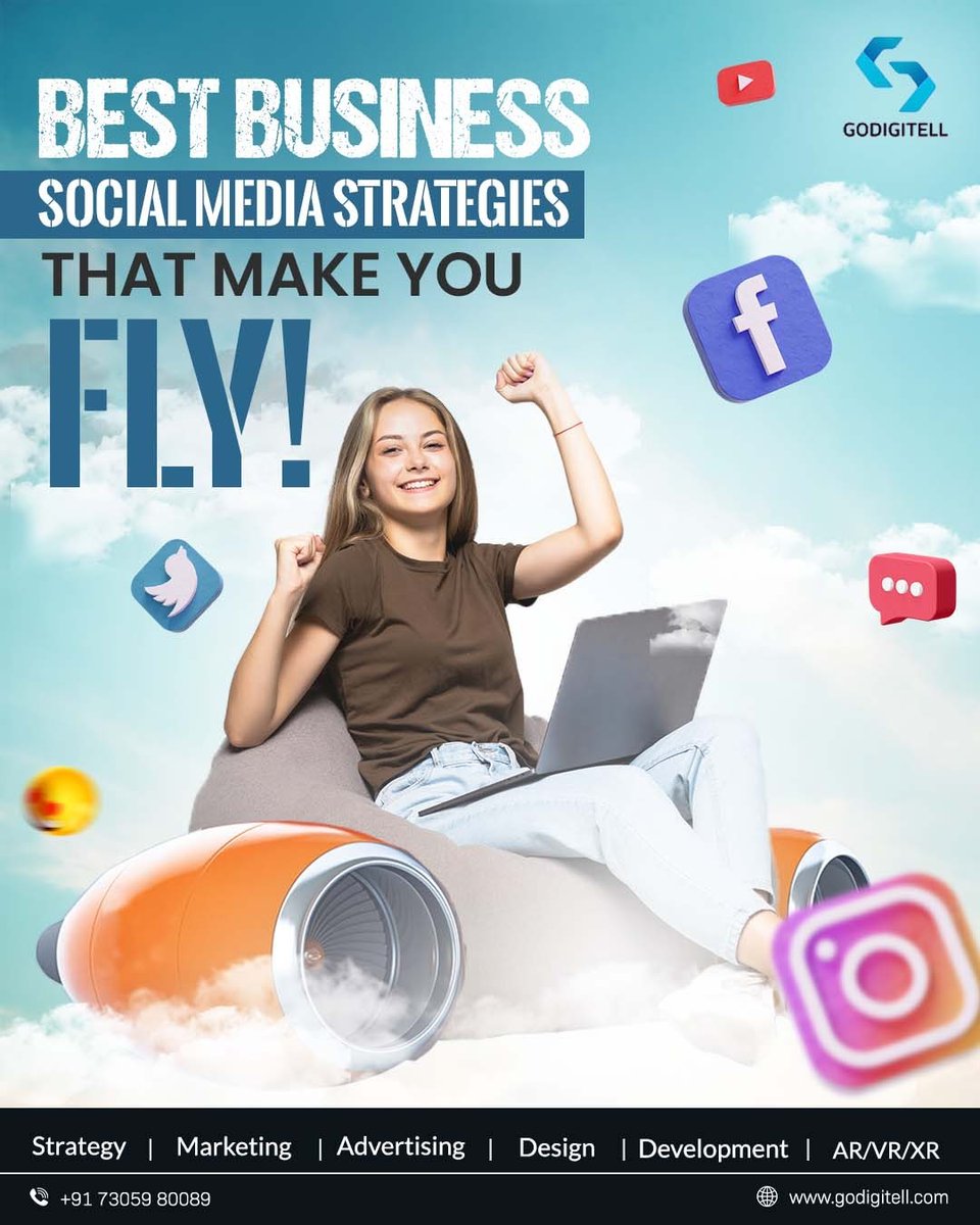 Best Business Social Media Strategies that make you fly!

+91 73059 80089
wa.me/message/U2IGOI…

#godigitell #google #digitalagency #creative #ideas #business #design #brand #platform #branding #analysis #market #marketing #idea #marketingideas #businessideas #socialmedia