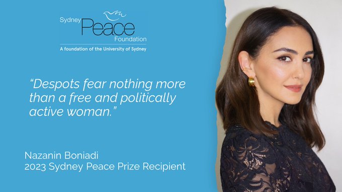 Congratulations @NazaninBoniadi on winning the #2023SydneyPeacePrize. Thank you for your remarkable contributions to the advancement of women's rights and for standing in solidarity with the women of Iran, who are bravely raising their voices for freedom, equality & human rights.