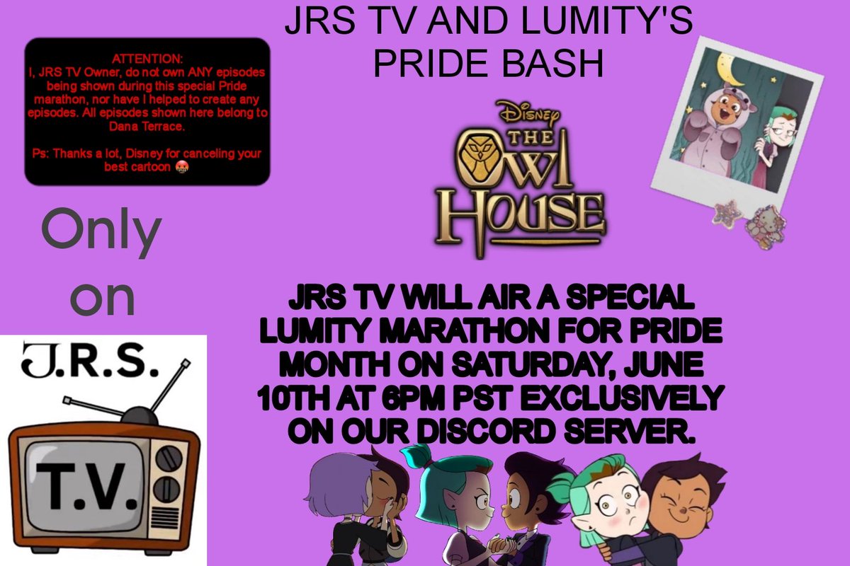 JRSTV4LIFE's tweet photo. @wlwjancy We will be hosting a lumity Pride month marathon on discord June 10th. You should totally join https://t.co/l2DdvX2J8m