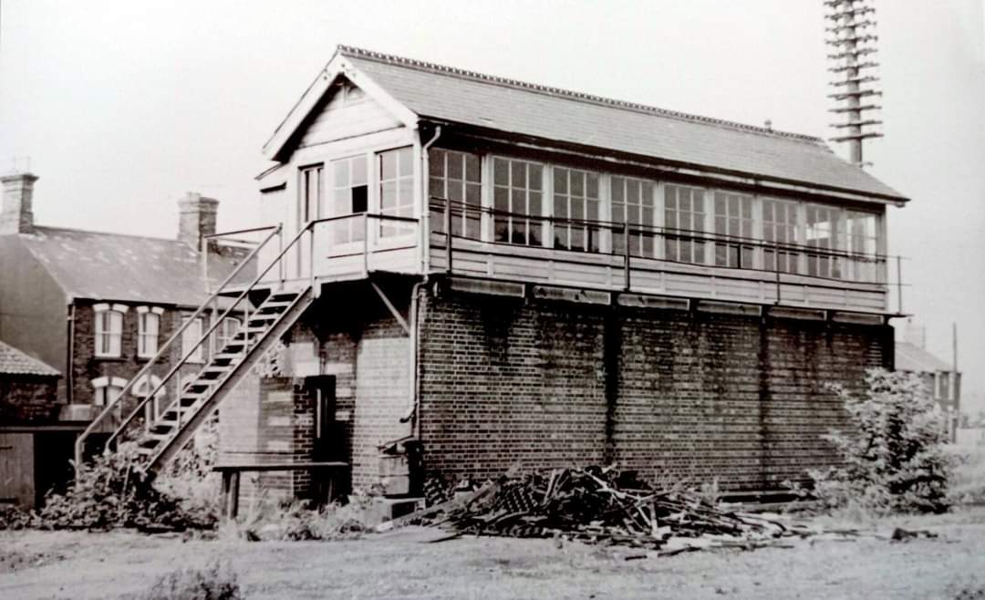 Beccles North Signal Box, as viewed west, which was redundant at this point and awaiting demolition. Lady's Meadow is in the background. The goods only Beccles-Ditchingham section of the Waveney Valley Line (Tivetshall-Beccles) had finally succumb to the....1/2