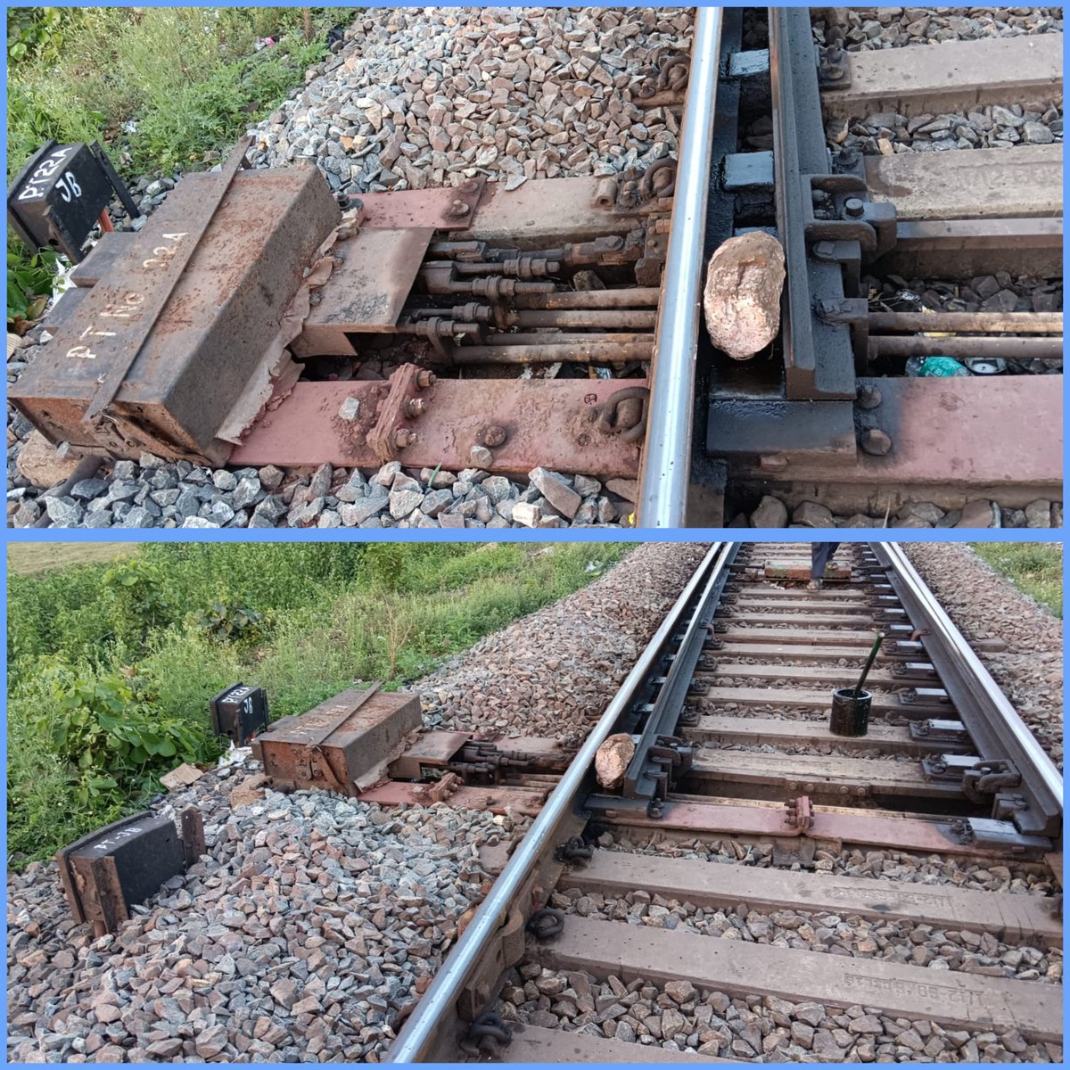 Yesterday A major rail accident averted at Bhadrak district of Orrisa Some miscreants deliberately put a big boulder in the middle of the interlocking of track at Manjuri Road station The boulder was so big that it was sufficient to derail running train 1/2