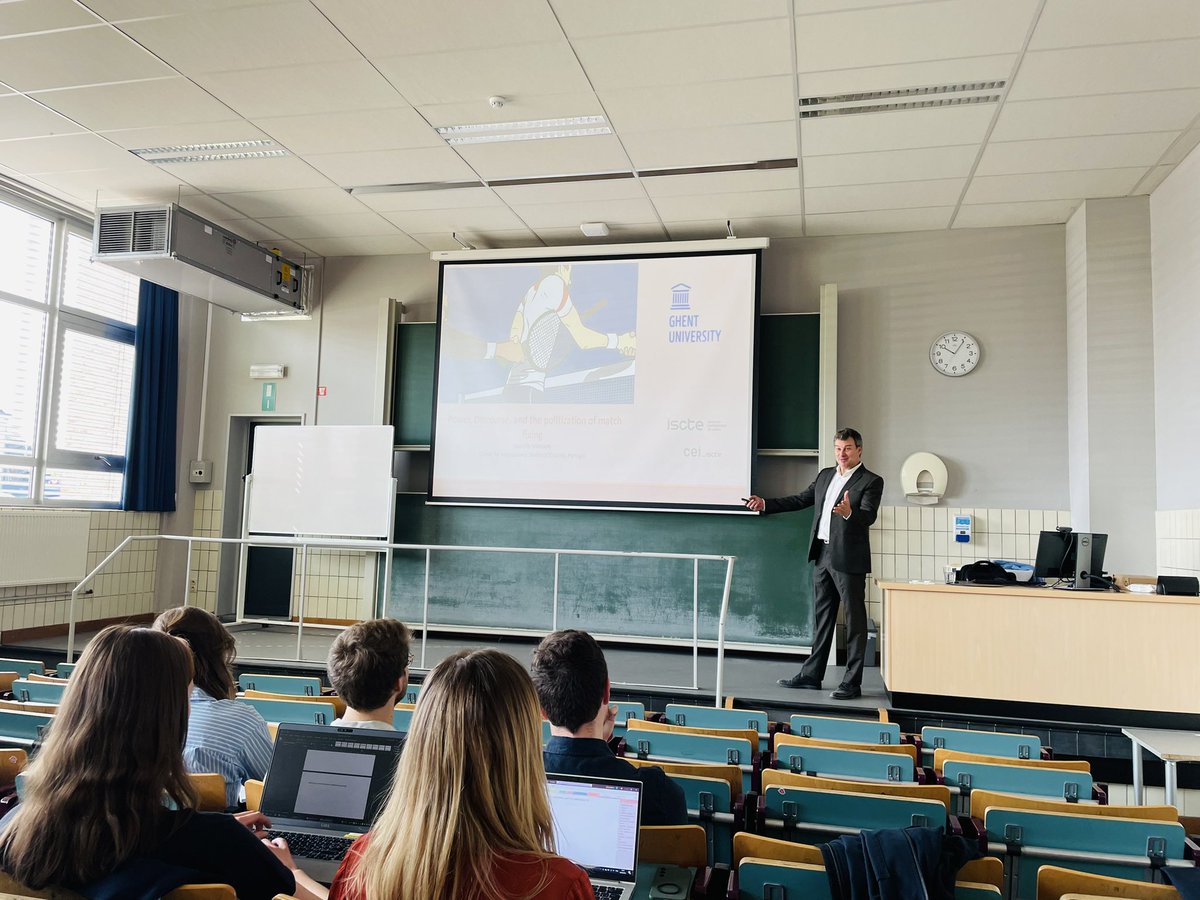 BramConstandt's tweet photo. Happy to have @MarceloMoriconi as our guest @Sportmana_UGENT today. During our #matchfixing seminar, he is discussing the politics and discourses underpinning current #antimatchfixing policies. https://t.co/Z1cVtPOeaE