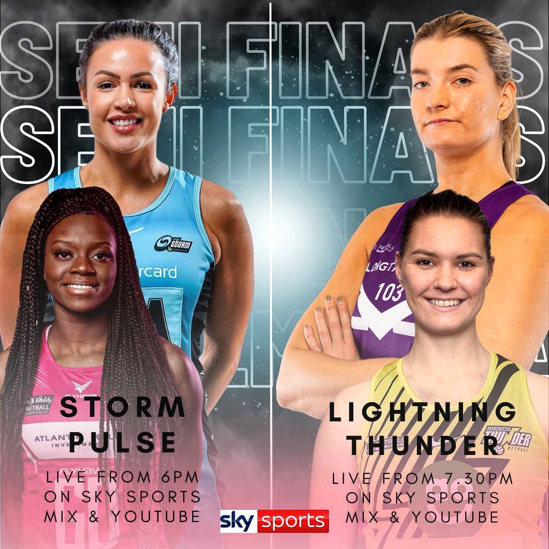 SkyNetball's tweet image. It’s semi-final time! 🎉

Join us live on Sky Sports Action, Mix and YouTube from 6pm this Friday as the battle for a place in the final commences!

What are your predictions?