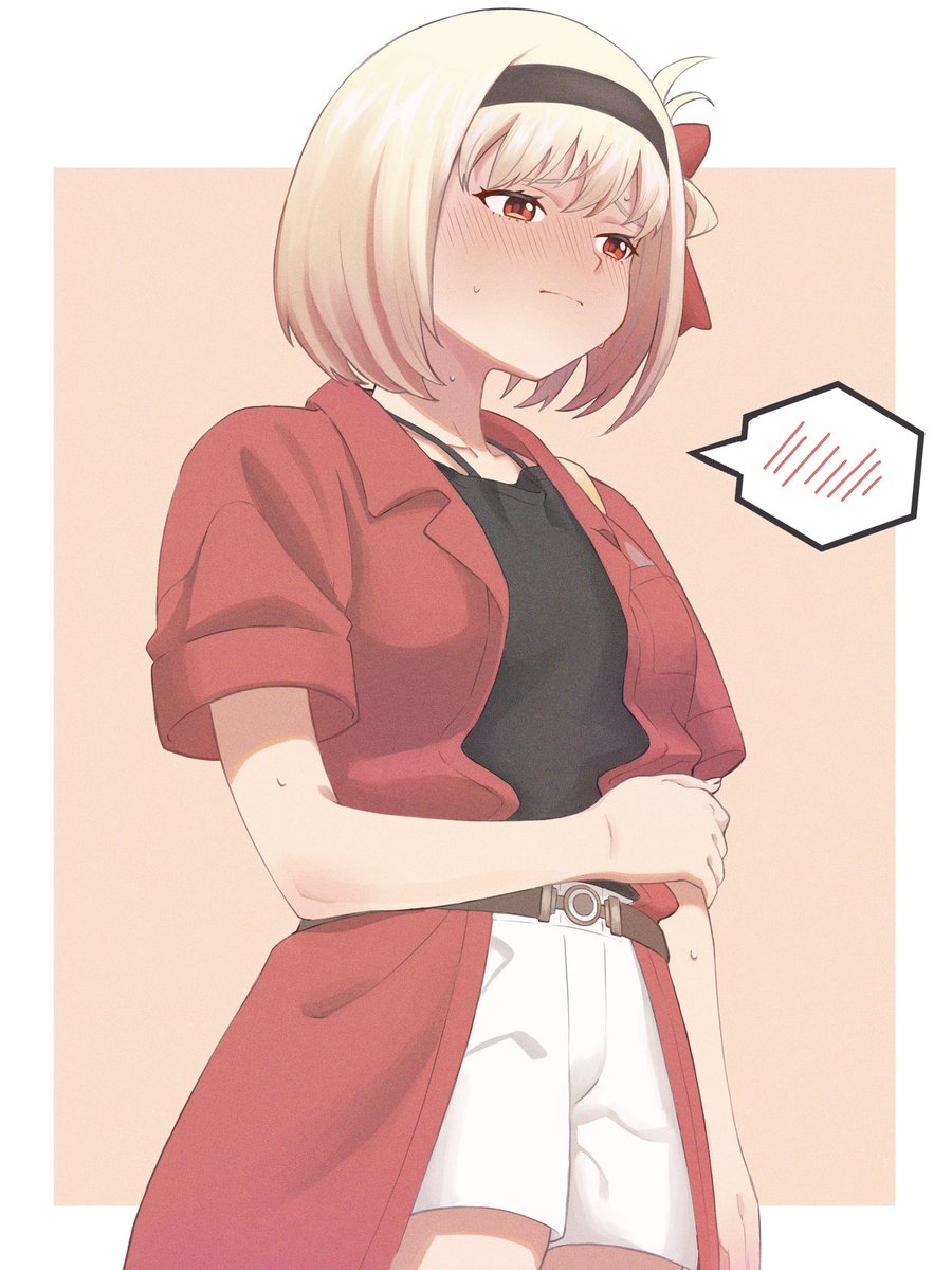 nishikigi chisato 1girl solo blonde hair white shorts shorts red eyes blush  illustration images